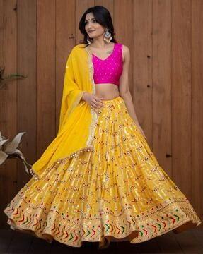 women embellished a-line lehenga choli set with dupatta