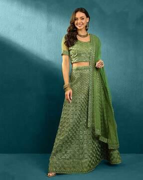 women embellished a-line lehenga choli with dupatta