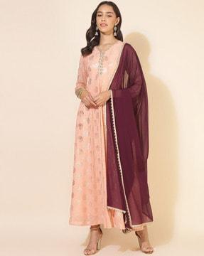 women embellished anarkali kurta & dupatta