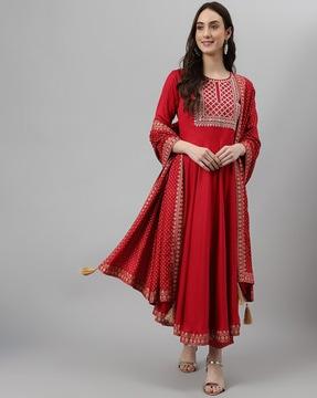 women embellished anarkali kurta & palazzos with dupatta