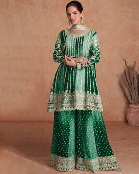 women embellished anarkali kurta & shararas with dupatta