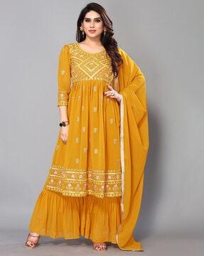 women embellished anarkali kurta suit set