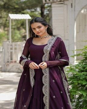 women embellished anarkali kurta suit set