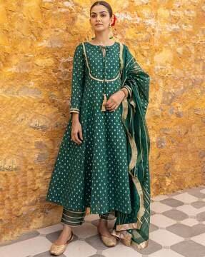 women embellished anarkali kurta with pants & dupatta