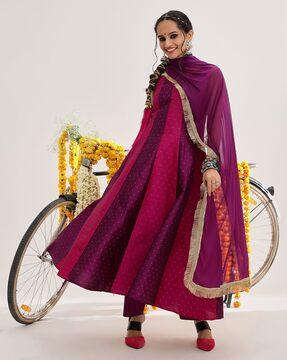 women embellished anarkali kurta with pants & dupatta