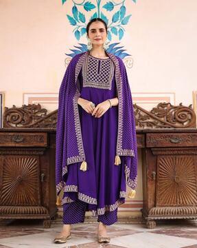 women embellished anarkali kurta with pants & dupatta