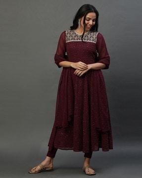 women embellished anarkali kurta with pants & dupatta