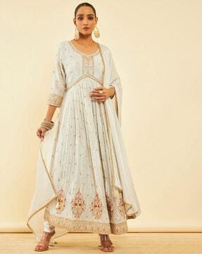 women embellished anarkali kurta with pants & dupatta