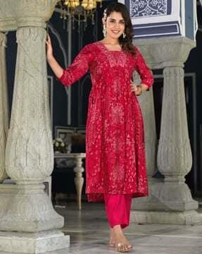 women embellished anarkali kurta with pants & dupatta