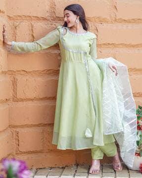 women embellished anarkali kurta with pants & dupatta