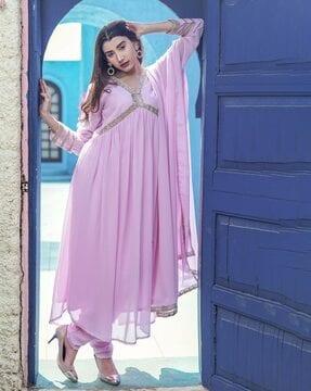 women embellished anarkali kurta with pants & dupatta