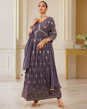 women embellished anarkali kurta with pants & dupatta