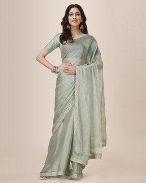 women embellished art silk saree with patch border