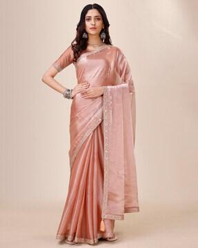 women embellished art silk saree with patch border