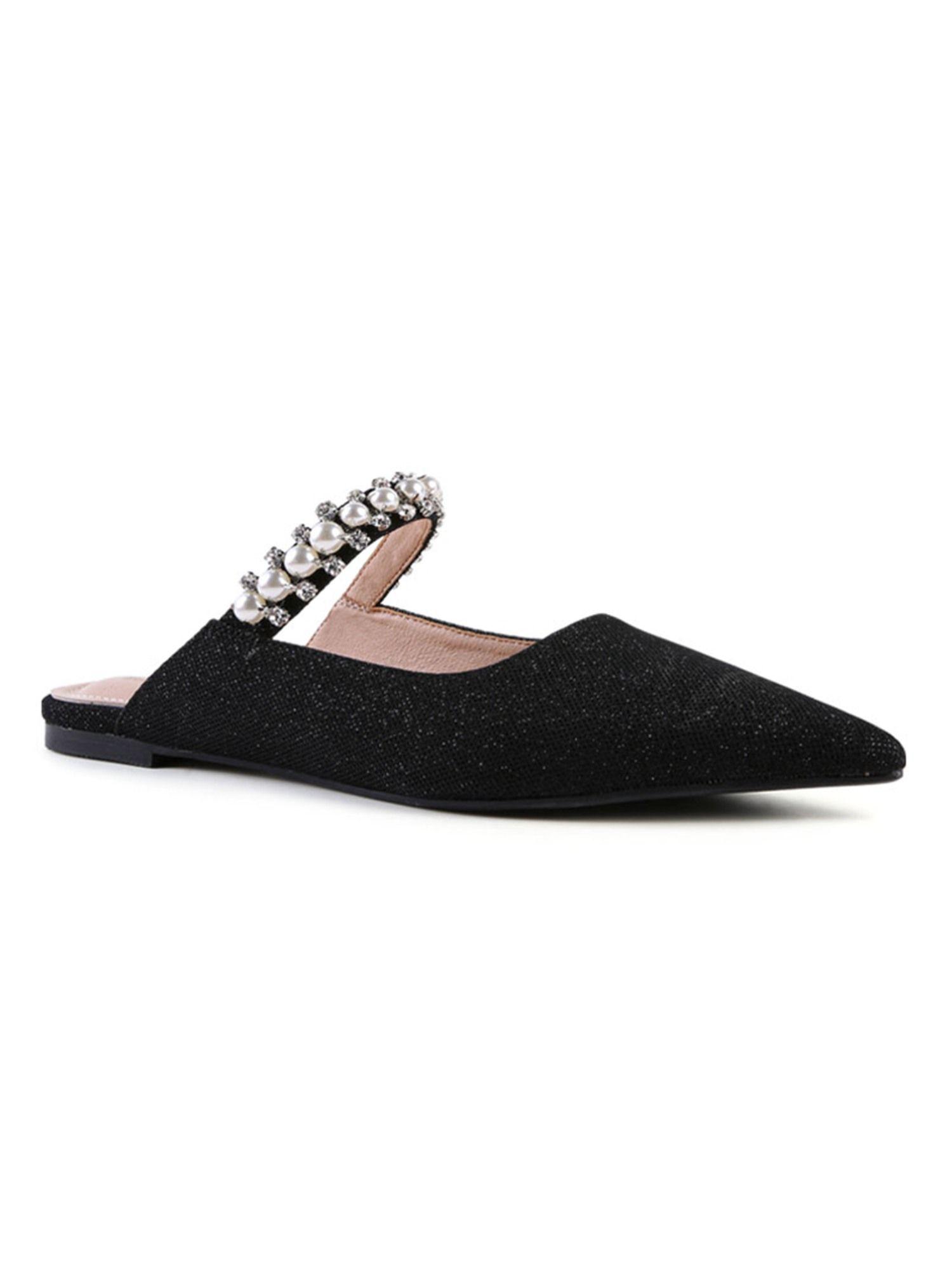 women embellished black mules