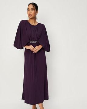 women embellished capelet a-line dress