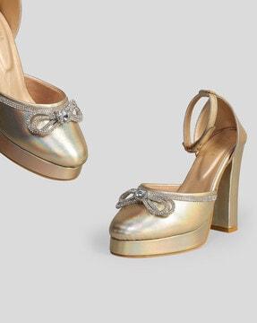 women embellished chunky heeled sandals
