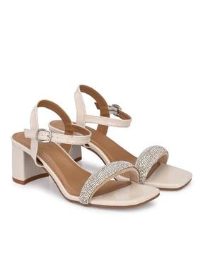 women embellished chunky heeled sandals