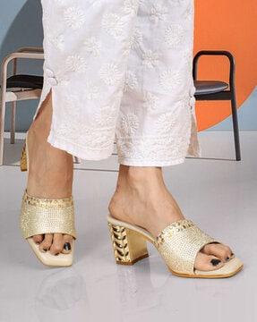 women embellished chunky heeled sandals