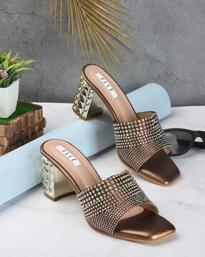 women embellished chunky heeled sandals