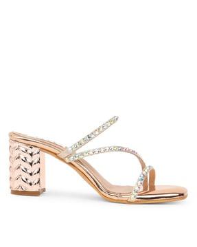 women embellished chunky heeled sandals