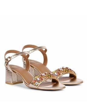 women embellished chunky heeled sandals