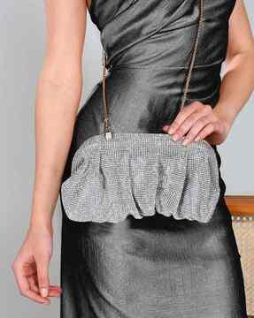 women embellished clutch with chain strap