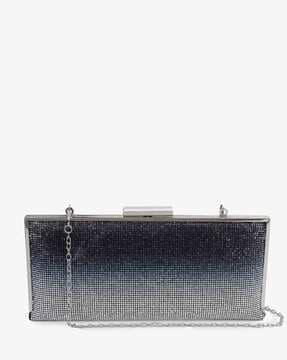 women embellished clutch with metal strap