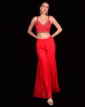 women embellished crop top & flared sharara set