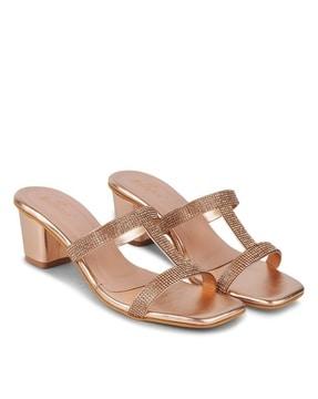 women embellished dual-strap chunky-heeled sandals