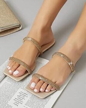 women embellished dual-strap flat sandals