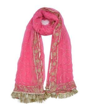 women embellished dupatta fringed hem