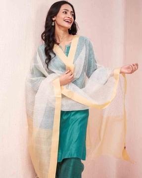 women embellished dupatta with tassels