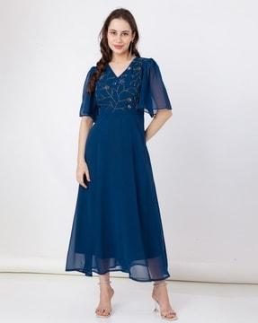 women embellished fit & flare dress