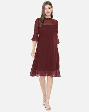 women embellished fit & flare dress