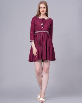 women embellished fit & flared dress