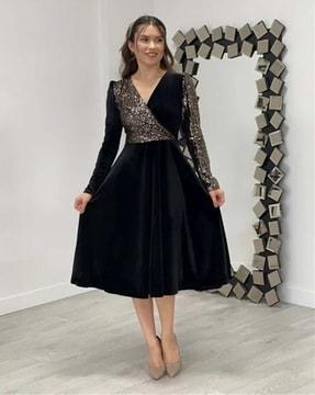 women embellished fit & flared dress