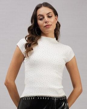 women embellished fitted high-neck top