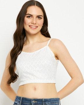 women embellished fitted strappy crop top