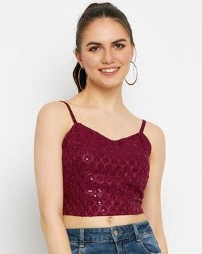 women embellished fitted strappy crop top