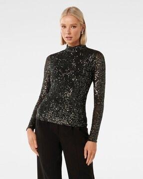 women embellished fitted top with full sleeves