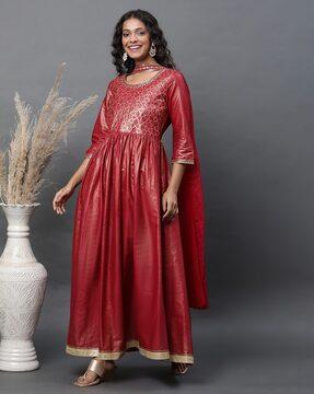 women embellished flared kurta & dupatta set