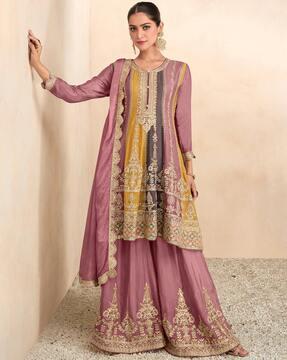 women embellished flared kurta & shararas with dupatta