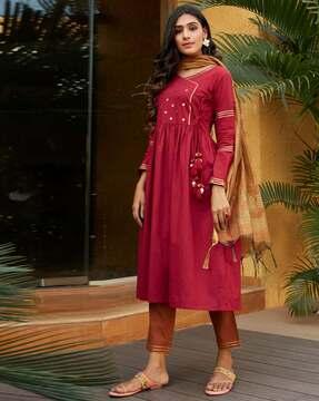 women embellished flared kurta set