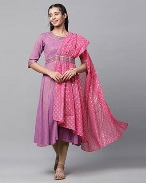 women embellished flared kurta with attached dupatta