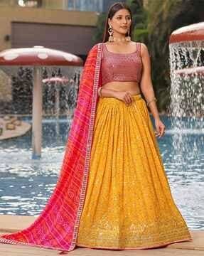 women embellished flared lehenga & choli with dupatta