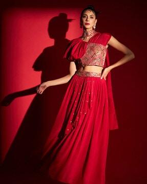 women embellished flared lehenga choli set with dupatta