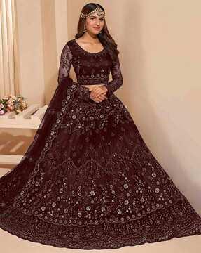 women embellished flared lehenga choli set with dupatta