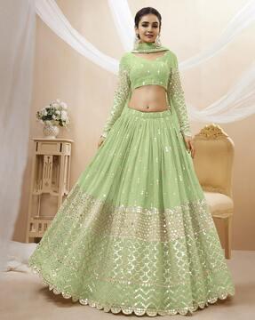 women embellished flared lehenga choli set with dupatta