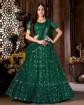 women embellished flared lehenga choli set with dupatta